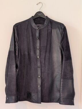 John Varvatos Black Suede & Leather Button-Front Jacket
